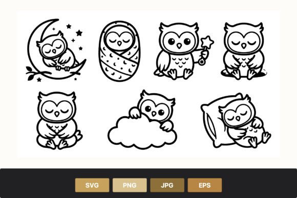 Download Cute Black White Owl Cartoon Set - Premium Resources
