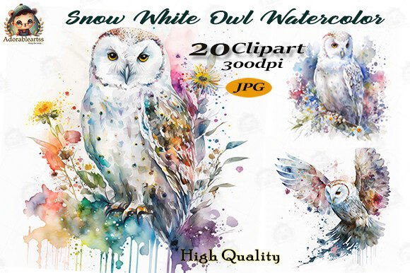 Download Snow White Owl Watercolor Clipart Set - White owl Collection